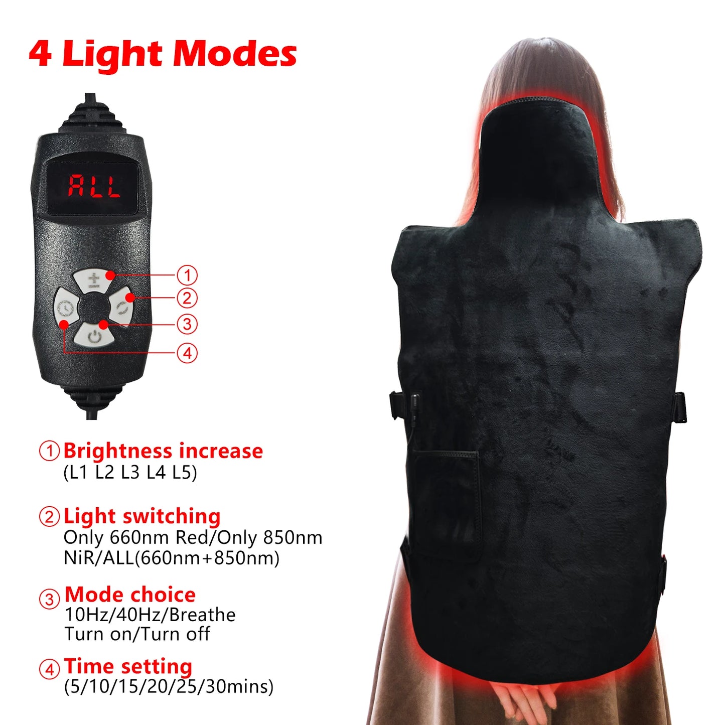 Red Light Therapy Vest for Body, 3-in-1 Led Bead 660&850 nm Infrared Light Therapy Pad for Body Wearable Wrap Pain Relief Device