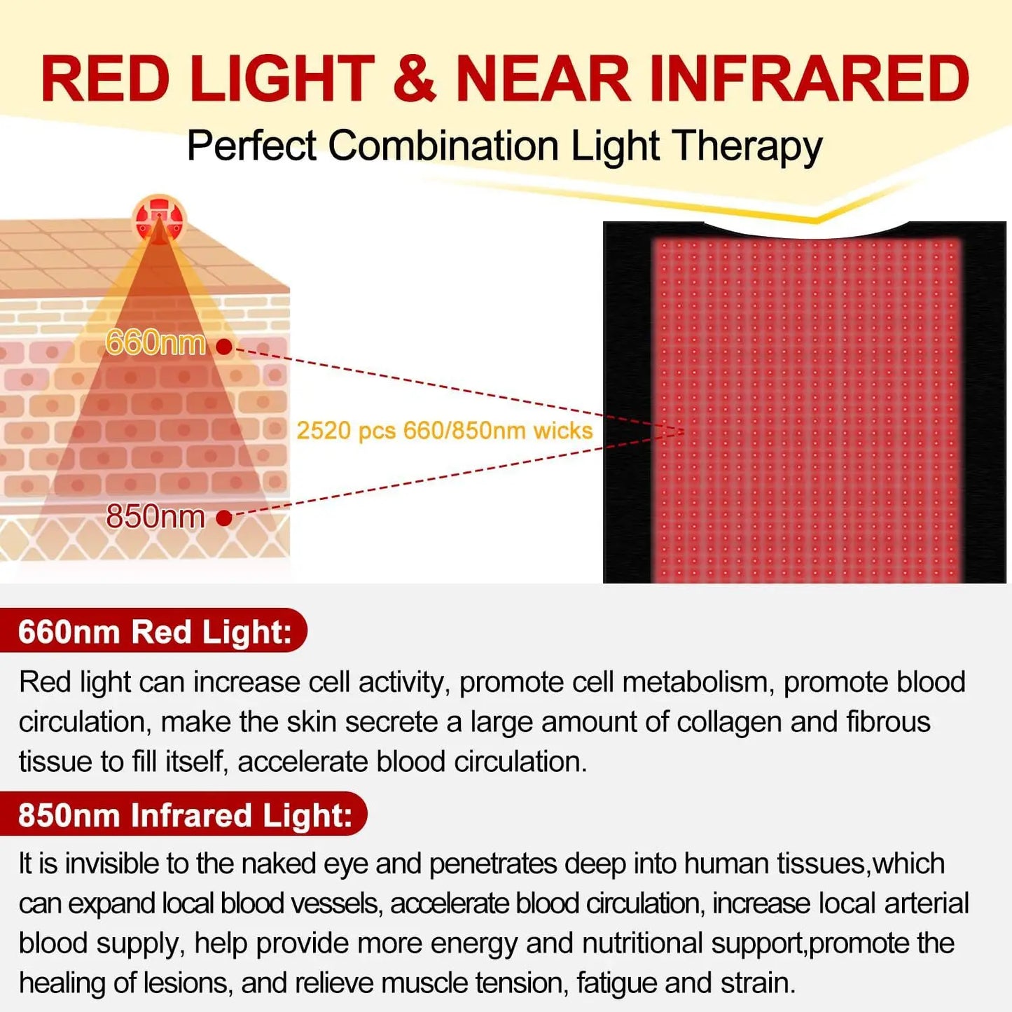 2570 Uds LED 660nm almohadilla de terapia de luz roja saco de dormir 850nm terapia de luz infrarroja cercana almohadilla grande