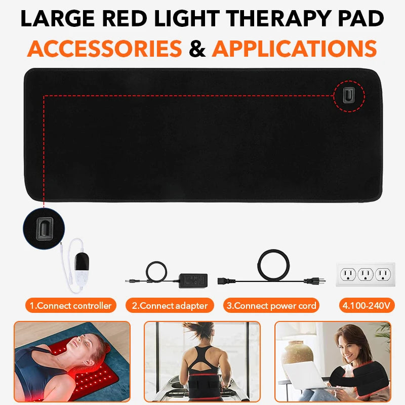 Dual-Wavelength Red Light Pad 360 LEDs (660nm & 850nm) Heating Mat for Muscle Pain, Relaxation Large Size Back & Shoulder Relief