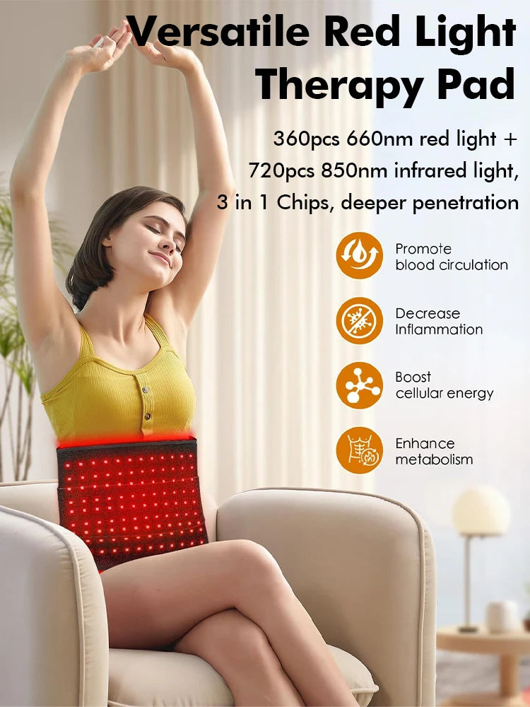 Dual-Wavelength Red Light Pad 360 LEDs (660nm & 850nm) Heating Mat for Muscle Pain, Relaxation Large Size Back & Shoulder Relief
