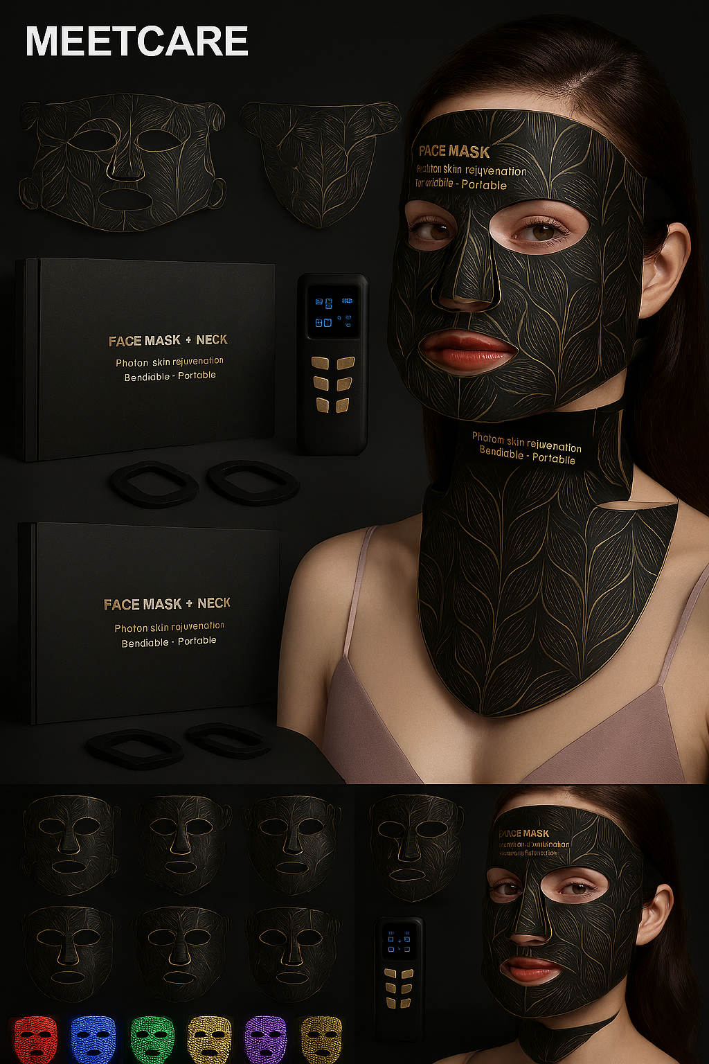 GlowPro LED face & neck mask med hele 8 ulike lys/farger